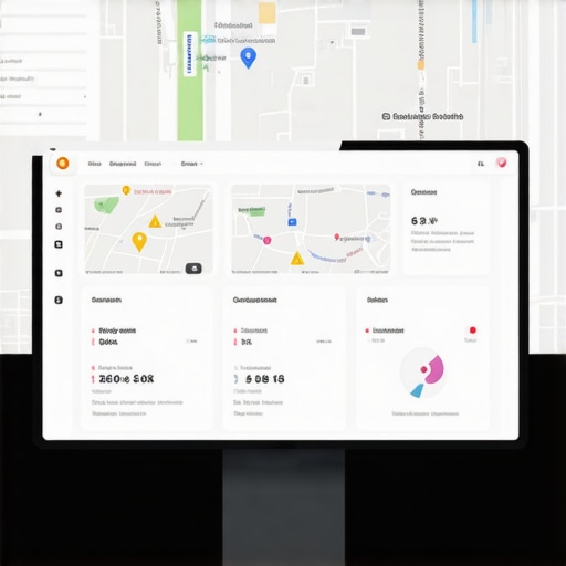 Futuristic digital dashboard displaying maps analytics, citation data, and user engagement metrics