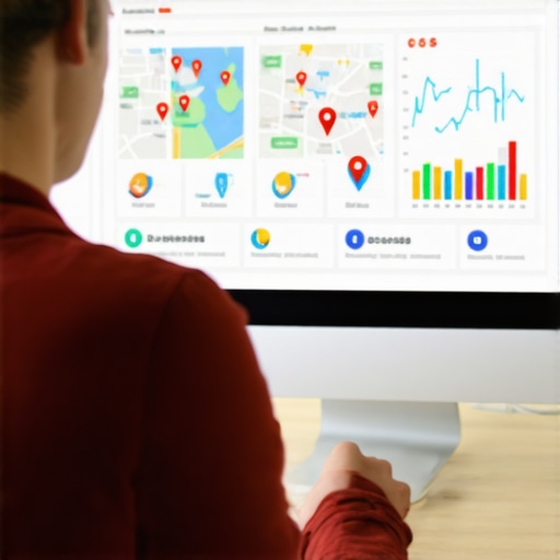 Person analyzing local SEO data with maps and graphs