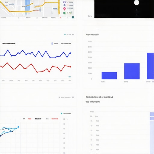 A high-tech analytics dashboard showing map data and user interaction graphs.