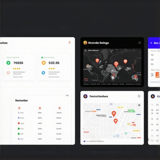 Screenshot of a modern local SEO software dashboard with rankings, reviews, and maps analytics