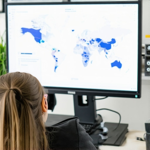 Person reviewing local SEO metrics on a computer with charts and maps