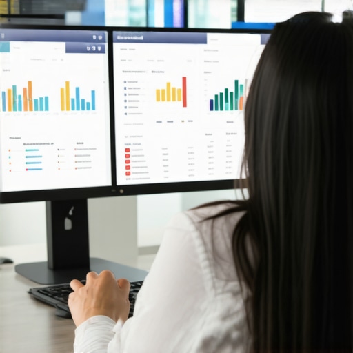 Person using SEO software dashboards to monitor local search rankings and reviews.