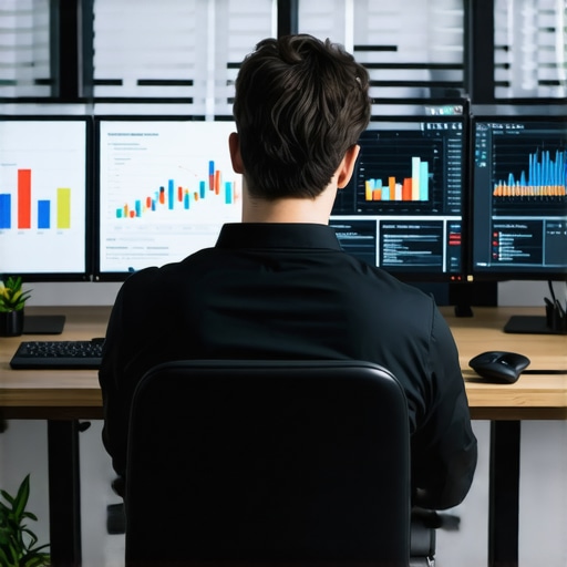 Person analyzing local SEO metrics on multiple screens