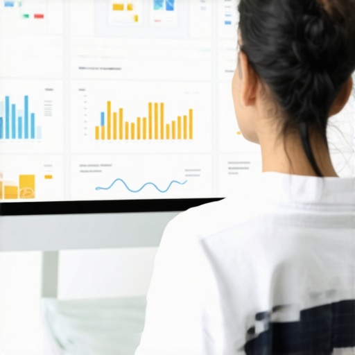 A technician reviewing local SEO software analytics on multiple monitors