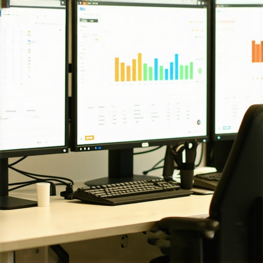 A workspace with screens showing local SEO dashboards, citation, reviews, and map analytics graphs.