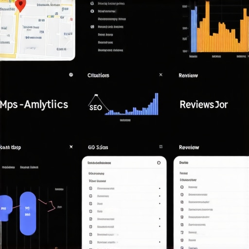 Screen showing local SEO analytics including maps, citations, and review metrics