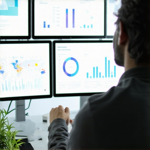 Person analyzing local SEO performance metrics on computer screens.