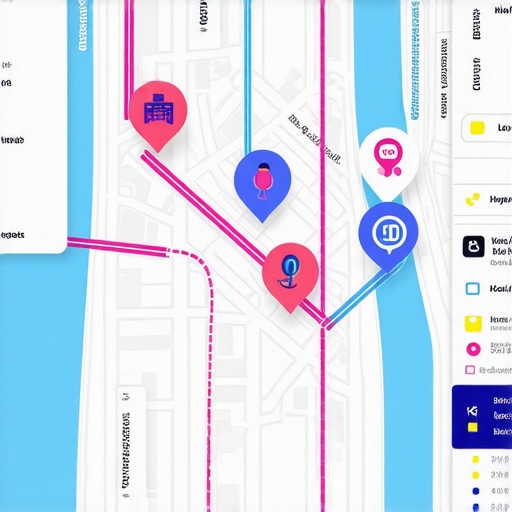 Illustration of a digital map emphasizing hyper-local data and voice search indicators.