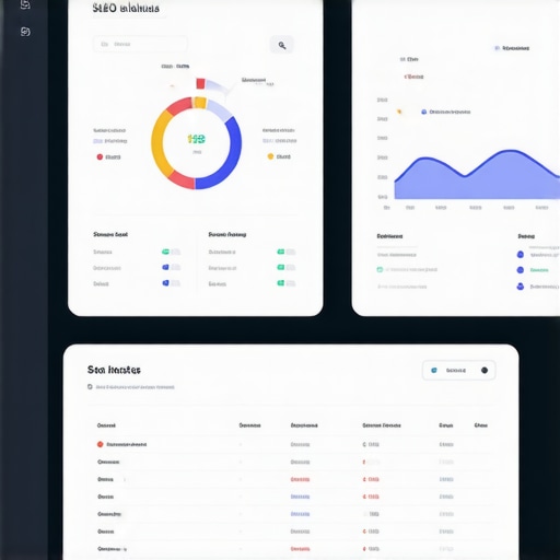 Digital SEO Analytics Dashboard Close-up of a computer screen showing SEO analytics and data charts.
