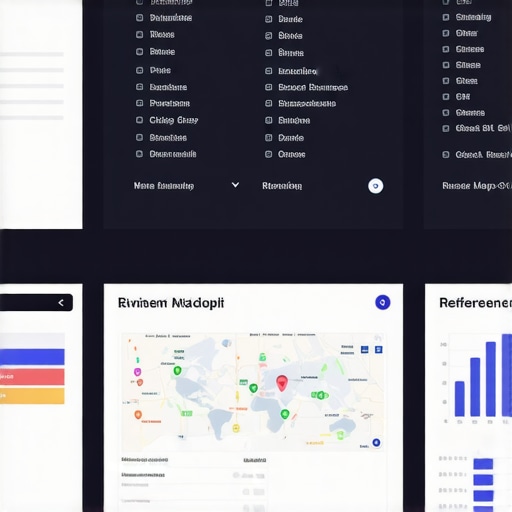 Screenshot of a dashboard with charts and graphs analyzing local citations, map interactions, and reviews.