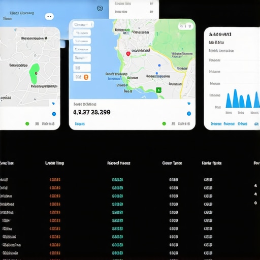 Map Analytics Dashboard for Local SEO A computer screen showing detailed maps analytics dashboard with charts and notifications