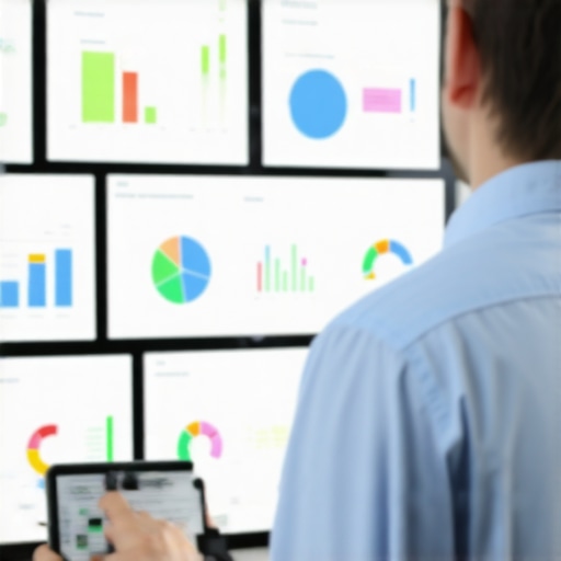 SEO Tools Maintenance Workflow Person analyzing various local SEO analytics dashboards on multiple screens