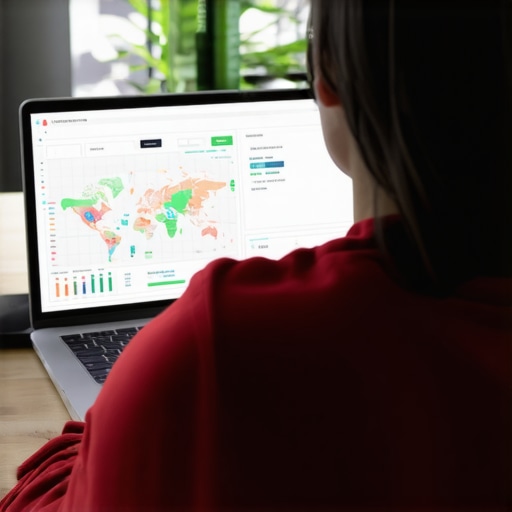 Visual representation of SEO data verification process Person analyzing SEO dashboards with maps analytics and citation data.