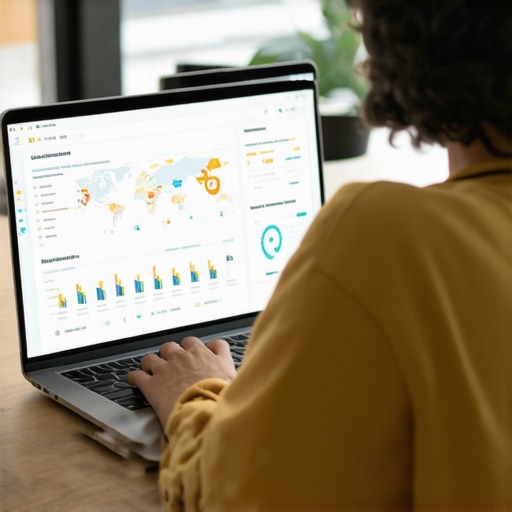 Effective SEO Tools in Action Person analyzing local SEO data dashboards on a laptop in an office.
