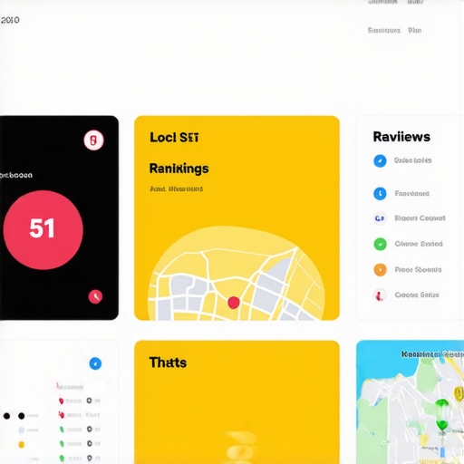 A comprehensive dashboard interface showing rankings, reviews, and map analytics for local SEO