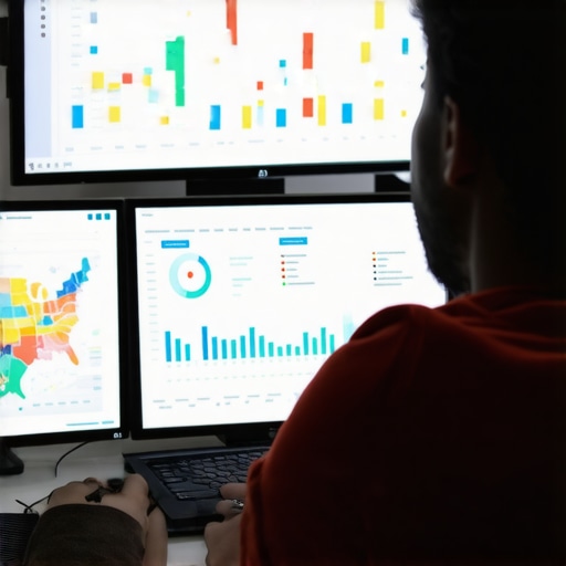 Person reviewing detailed local SEO analytics on multiple screens