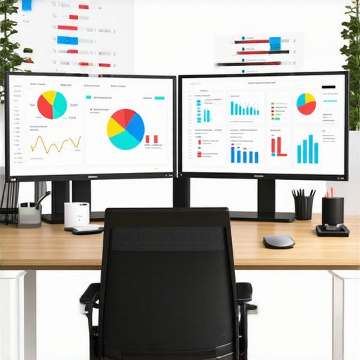 Tech Tools for Long-Term SEO Success Multiple computer screens with SEO and analytics dashboards showing ongoing review management and map analytics.