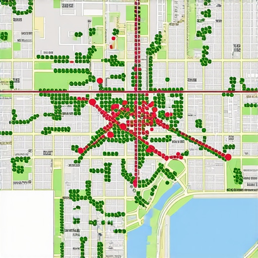 A visual representation of a local SEO rank tracker showing proximity-based rankings across a city grid.