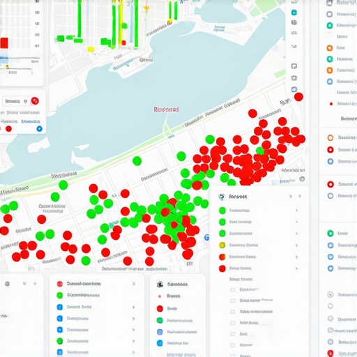 Advanced Local SEO Maintenance Dashboard A visual representation of a high-tech local SEO monitoring system showing map grids and performance metrics.