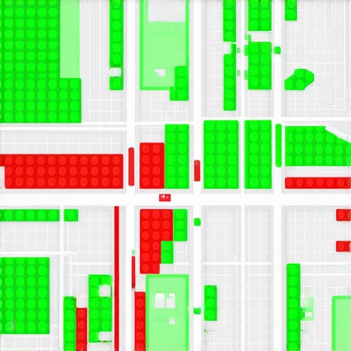 A visualization of local SEO rank tracking using a geographic grid overlay on a city map.