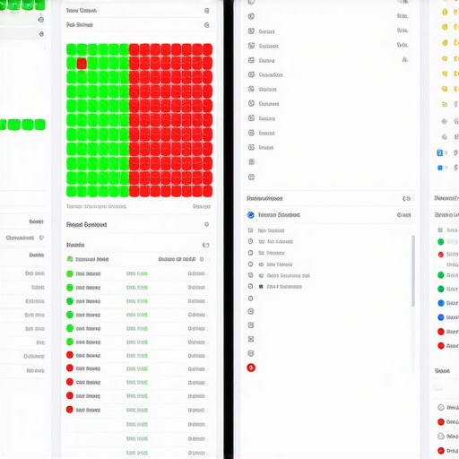 A split screen showing local SEO heat map data and a review management dashboard.