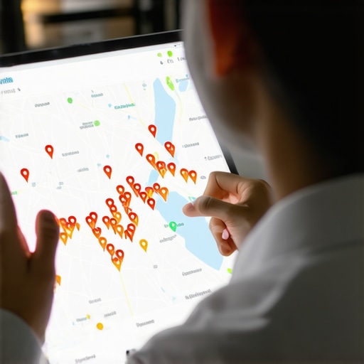 A digital heatmap showing local business ranking density on a map.