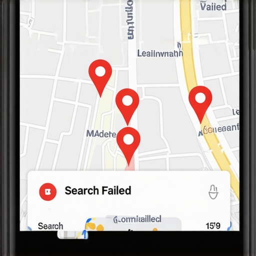 A smartphone displaying incorrect map pins and search errors for a local business