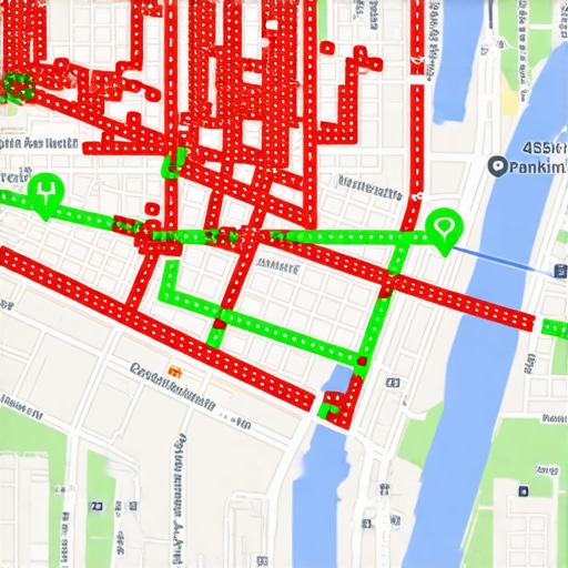 A digital map showing neighborhood-level SEO ranking results with varying colors indicating visibility strength.