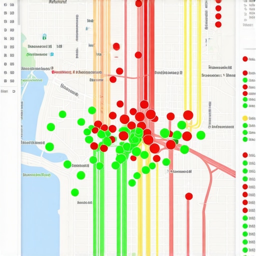 A grid-based rank tracker showing local SEO performance across different neighborhood coordinates.