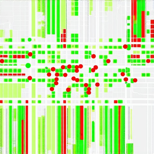 A detailed local SEO grid map showing ranking variations across different city blocks.