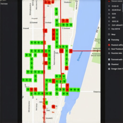 A visual map overlay showing local search rankings and proximity gaps for a business.