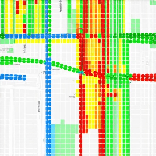 A visual representation of local search rankings across a geographic grid showing proximity-based performance.