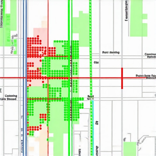 A grid-based ranking map showing local SEO performance across different neighborhoods.