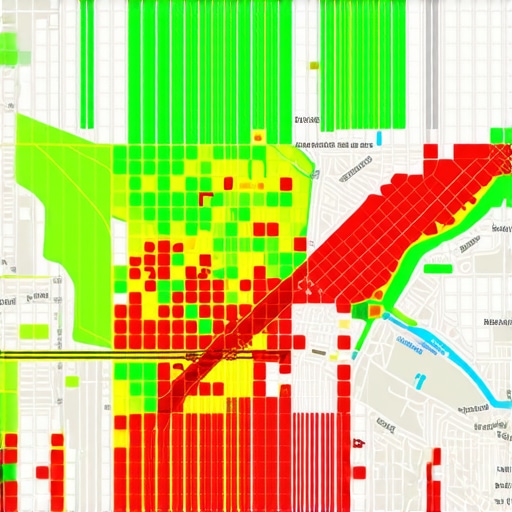 A visual heatmap showing local search ranking performance across a city grid.
