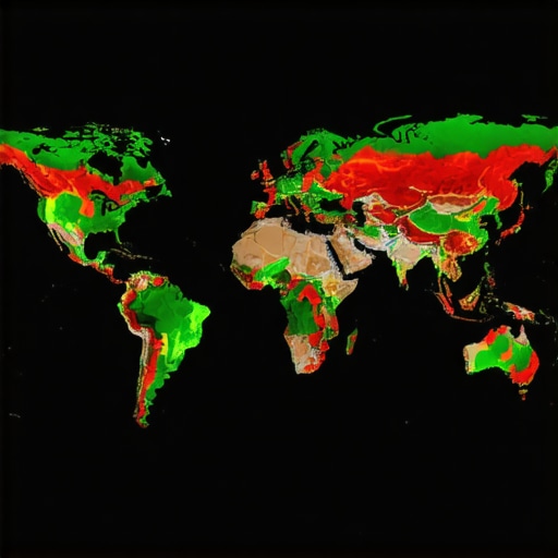 A geographic heatmap showing local search rankings across a city grid.