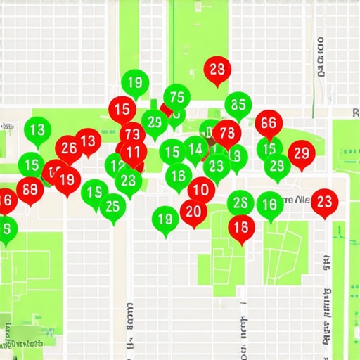 A rank tracker grid map visualizing local search visibility across a specific neighborhood.
