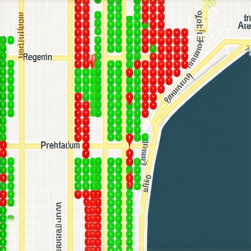 A visual representation of local search rankings across a geographic neighborhood grid.