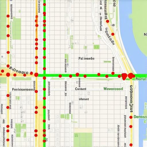 A digital map showing how local business rankings change block by block in a city grid.