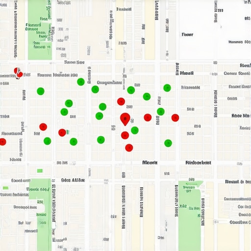 A visual representation of a local SEO grid tracker showing ranking performance across different neighborhood blocks.