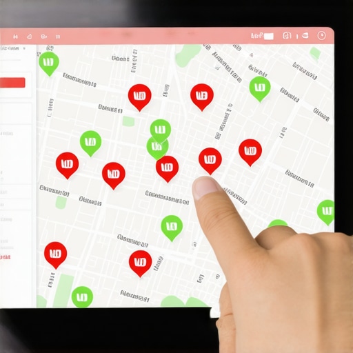 A tablet showing a local SEO proximity grid and heatmap for a small business.