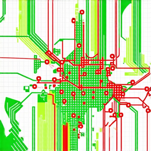 A visual representation of local SEO software tracking rank proximity across a city grid.