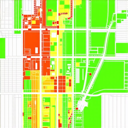 A visual heatmap showing local search ranking proximity across a city neighborhood.