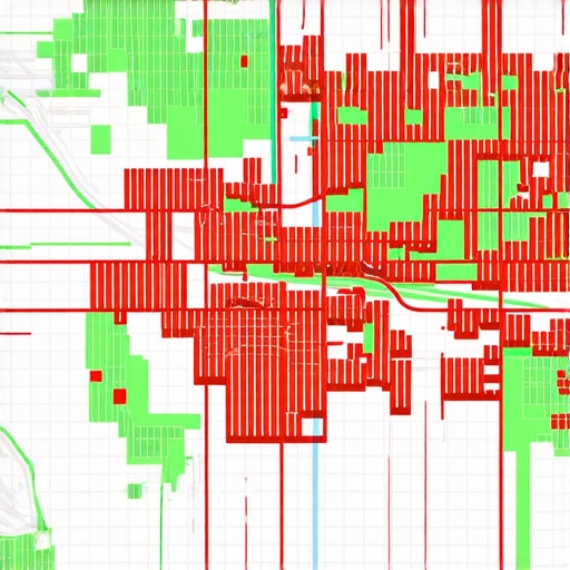 A visual representation of map rankings using a grid system over a city map to show proximity ranking.