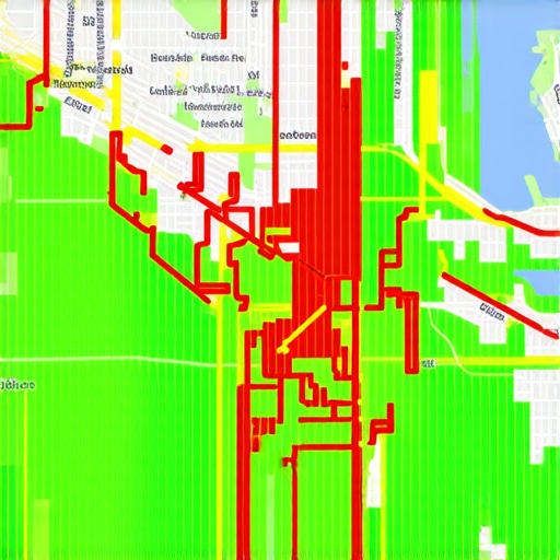 A digital map showing local SEO ranking positions across different city neighborhoods.