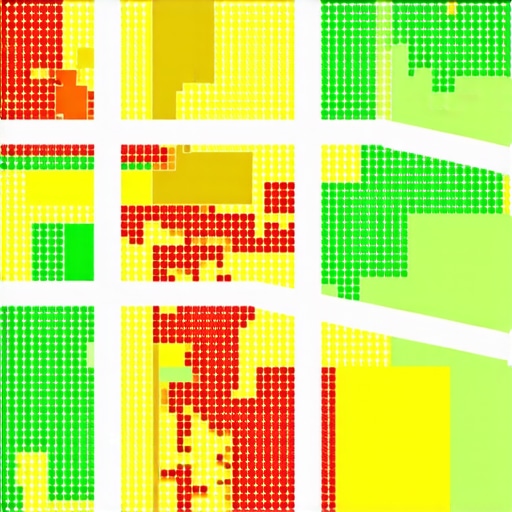 A heatmap showing local search engine ranking variations across a geographic map.