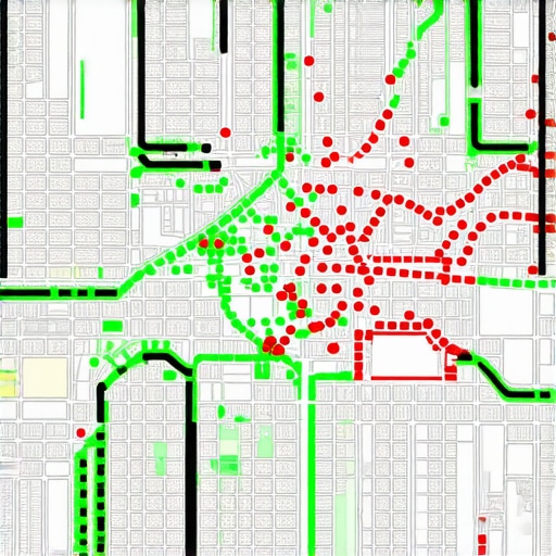 A visual representation of local SEO proximity rankings using a map grid overlay.
