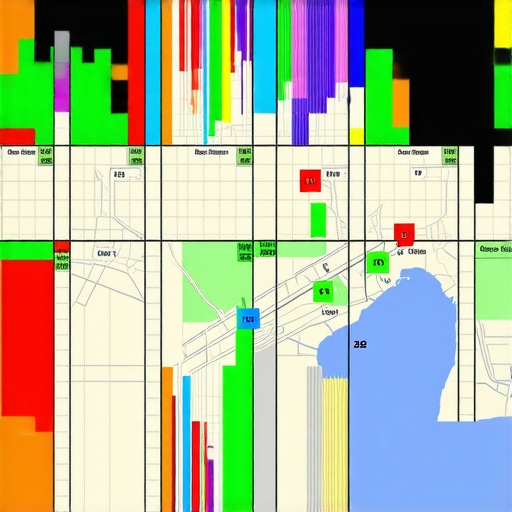 A heat map showing local search rankings across a specific neighborhood grid.