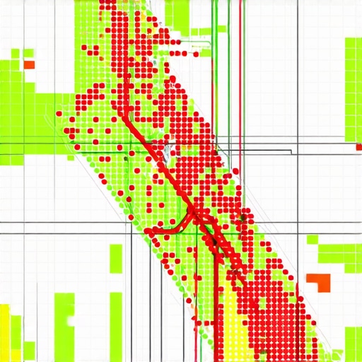 Hyper-local ranking heatmap grid showing ranking fluctuations by city block