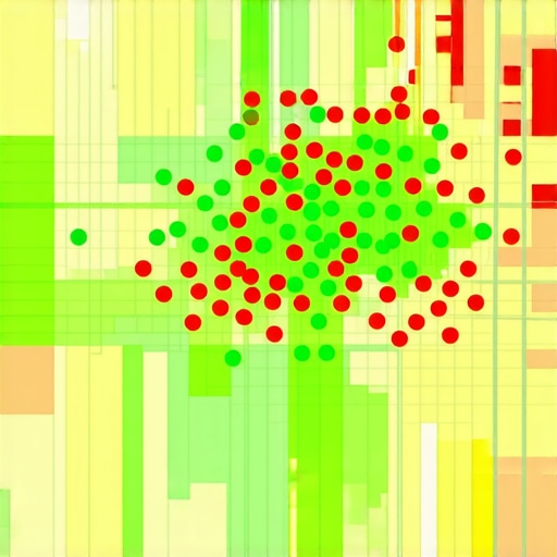 A digital heatmap showing how local search rankings vary by geographic proximity in a city.