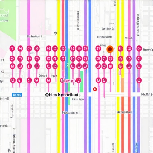 Hyper-local SEO grid showing ranking positions across different city blocks.